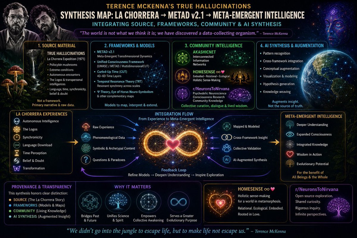 AkashicFuture's tweet photo. 🍄🌀 True Hallucinations × #METAD v2.1 — Terence &amp; Dennis McKenna, La Chorrera, Psychedelic Phenomenology, the Logos, Synchronicity, Evolution &amp; the Emergence of Meta-Emergent Intelligence [🌐 August 2026 | 🎬 2016 | 📖 1993 | 🌿 1971] #TerenceMcKenna
https://t.co/XRifkOb2m4 https://t.co/jgTRKXLV8R