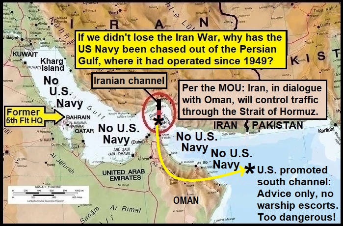 Matt_Bracken48's tweet photo. The entire world (outside the Fox News audience) knows that the US Navy's current logistical nightmares are due to the USM losing its bases in the Persian Gulf, and the US Navy being drive out of the SoH and Gulf of Oman. 

There is no way to put lipstick on this pig and dress it up as victory.