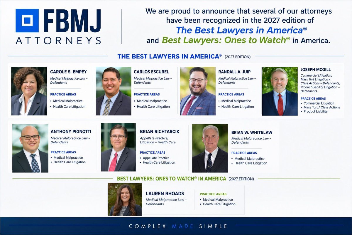 FBMJLaw's tweet photo. We are proud to announce that several of our attorneys have been recognized in the 2027 edition of The Best Lawyers in America® and Best Lawyers: Ones to Watch® in America.
We congratulate them and thank our clients for the trust they place in us every day. https://t.co/KwkMWSJ8ol