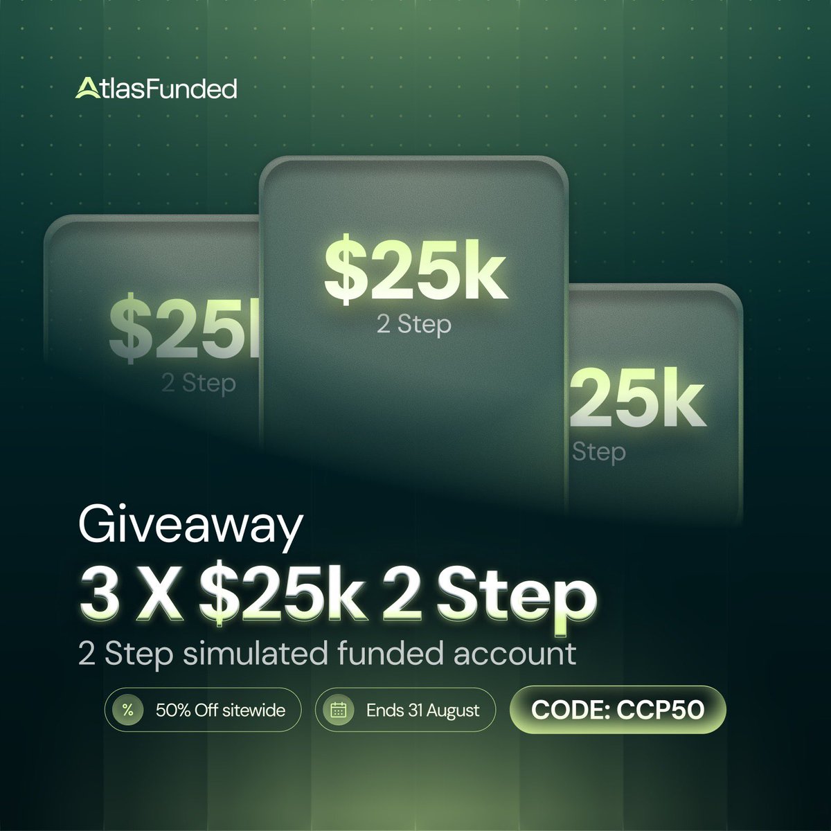 meeksese's tweet photo. GIVEAWAY: 3 x $25K 2-Step Pro accounts

To enter:
→ Follow @meeksese @LAntonioAF @atlasfunded @atlasfutures
→ Like + RT

Winners in 7 days.

Bonus: CCP50 is 50% off sitewide, and I'm gifting a $50K Instant to one person who picks up an account this week.

https://t.co/w2HnJJZUR1