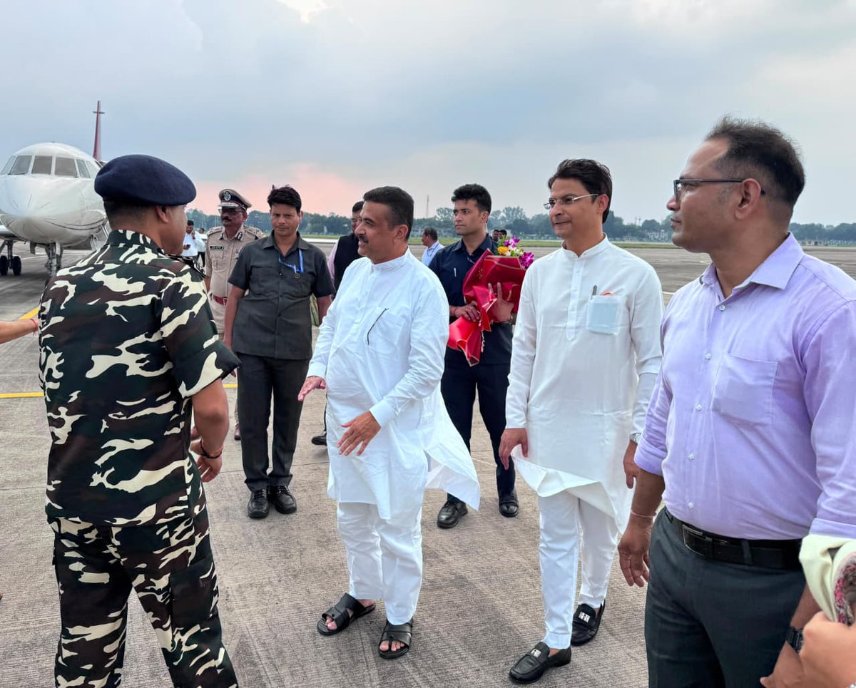 RajuBistaBJP's tweet photo. Today, I had the pleasure of welcoming Hon'ble Chief Minister Sh. @SuvenduWB ji at the Bagdogra Airport

His dynamic leadership, unwavering commitment to the people, and vision for a developed and secure West Bengal continue to inspire us all. Under his guidance, the state is witnessing a new era of good governance, rapid development, and equal focus on every region, including our Darjeeling hills, Terai, Dooars and North Bengal.