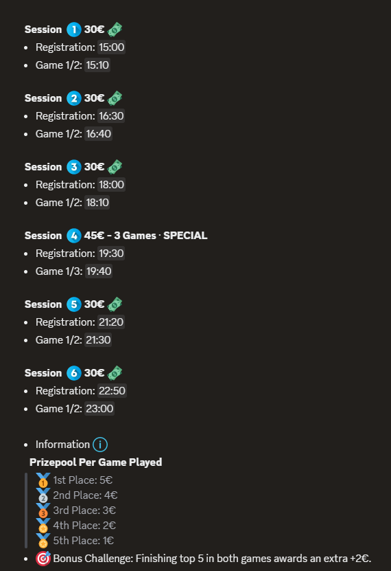 VelorPractice's tweet photo. Today's sessions have been announced on our Discord server!

- Prizepool of €195 in cash 💸

📍 Join and start earning money now https://t.co/eODkehxUlB https://t.co/W7wrdM5Uso