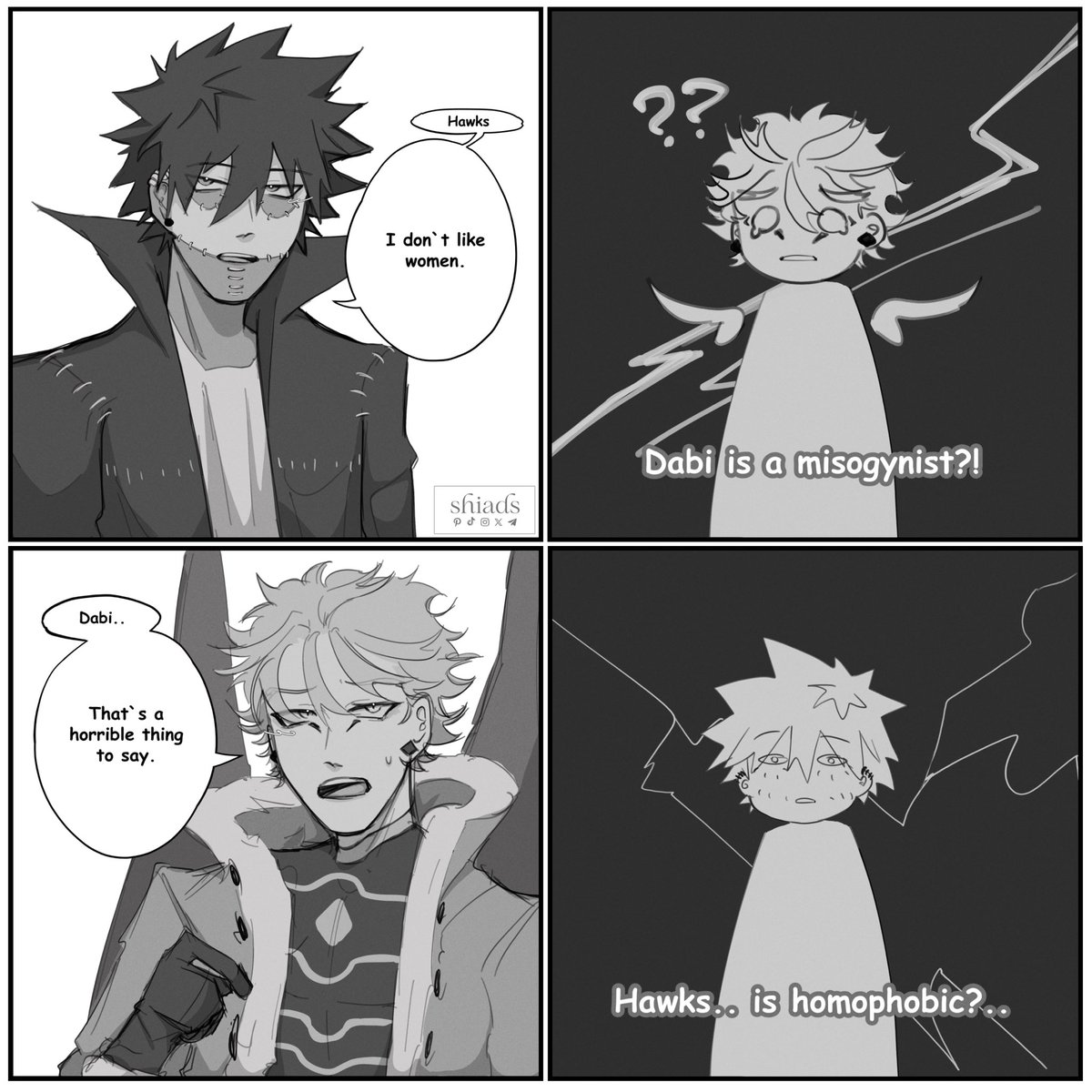 _shiads's tweet photo. They r so idiotic. I love them sm😩
#mha #hawks #dabi #dabihawks #art https://t.co/sonusNC6r1