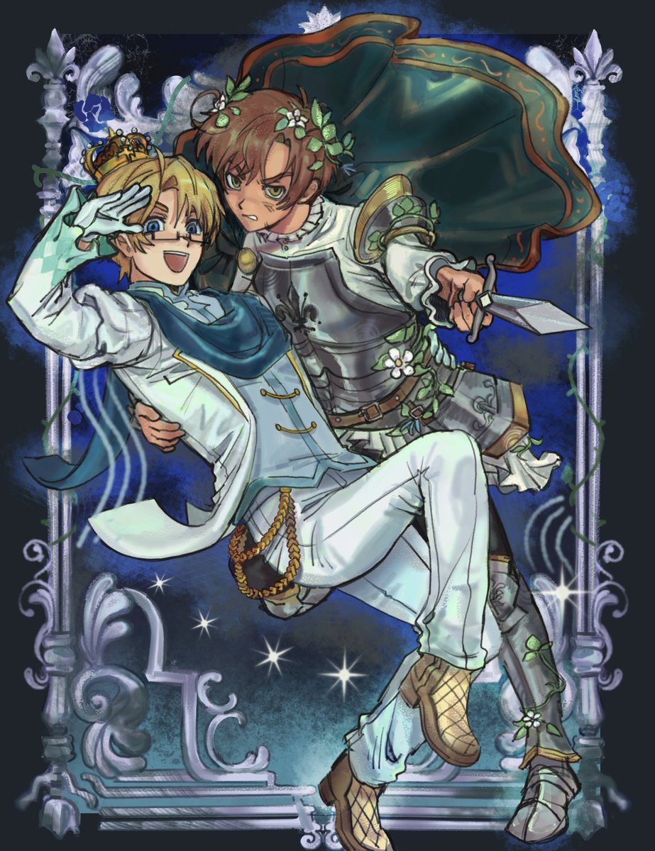 neuroticism31's tweet photo. Sorry I took so long ToT, I got carried away cus I'm unhealthily obsessed with knights &amp; medieval (ᵕ • ᴗ •)

#hetalia #romerica https://t.co/AKtWH80Wc3
