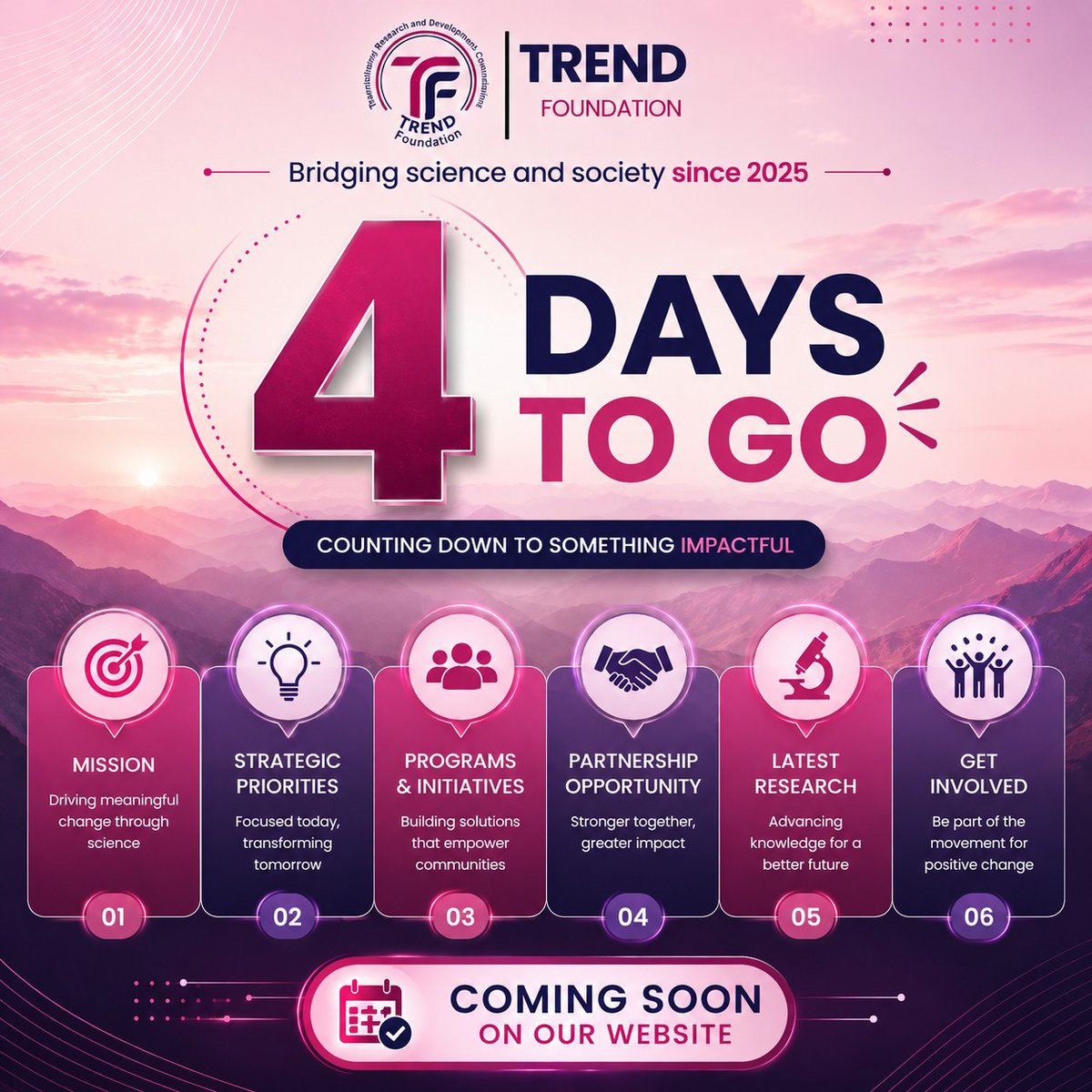 TREND_Found's tweet photo. 𝐂𝐨𝐦𝐢𝐧𝐠 𝐒𝐨𝐨𝐧: 𝐓𝐡𝐞 𝐓𝐑𝐄𝐍𝐃 𝐅𝐨𝐮𝐧𝐝𝐚𝐭𝐢𝐨𝐧 𝐖𝐞𝐛𝐬𝐢𝐭𝐞

The website will showcase:

🔹 Our Mission
🔹 Strategic Priorities
🔹 Programs &amp; Initiatives
🔹 Partnership Opportunities
🔹 Latest News &amp; Research
🔹 Ways to Get Involved https://t.co/ihhYJjnmhZ
