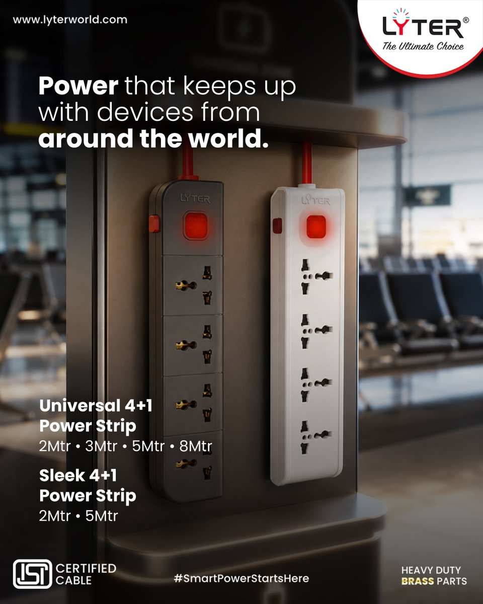 thelyterworld's tweet photo. From workstations to travel essentials, power your devices with Lyter’s Universal & Sleek 4+1 Power Strips featuring international socket compatibility.
Power globally. Connect confidently.
#Lyter #PowerStrip #SpikeGuard #ExtensionCord https://t.co/3xnCWTVeZl