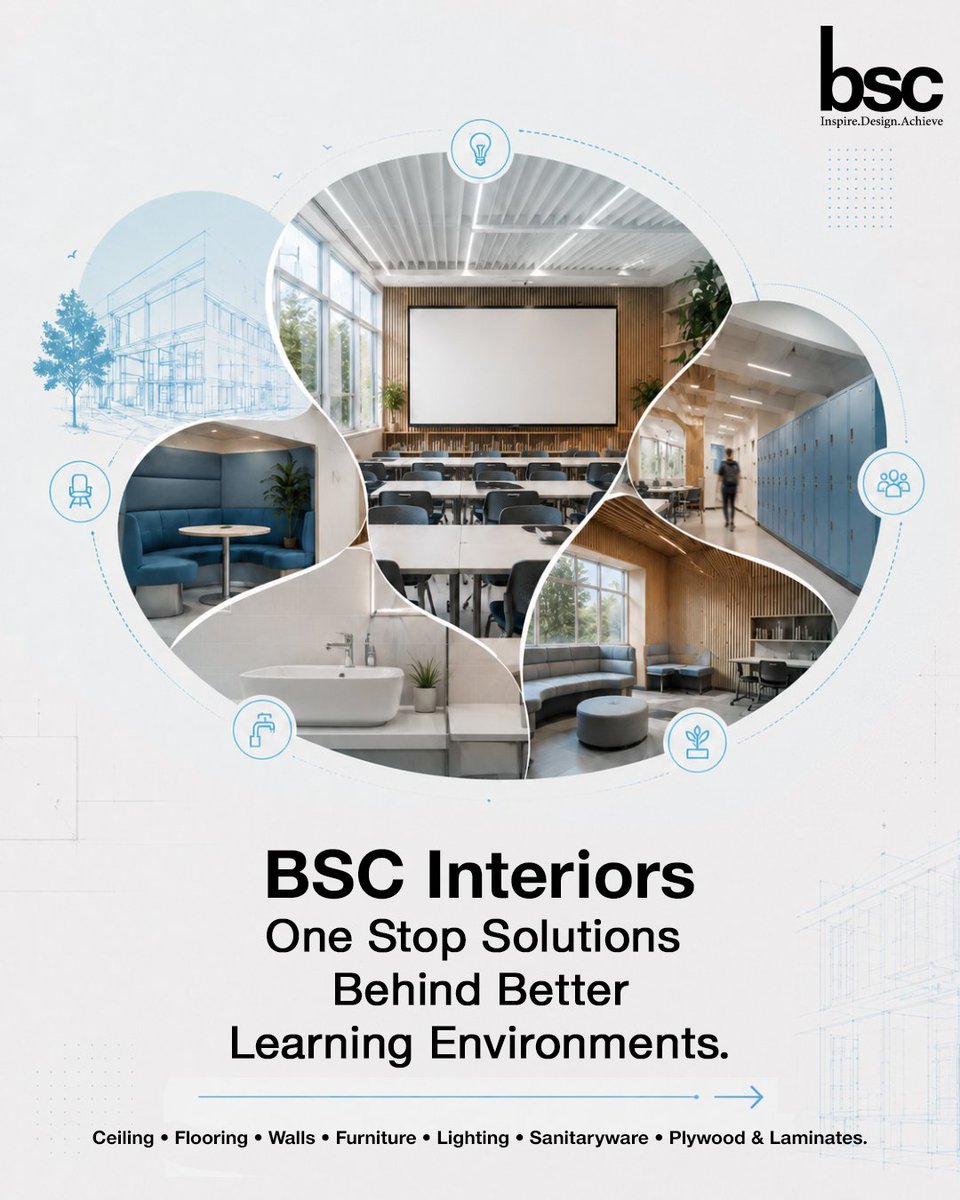 BSC_Interiors's tweet photo. Students may never ask about the ceiling, flooring, lighting, furniture or fixtures.

But they experience them every day.

Good educational interiors work quietly—supporting focus, comfort, durability &amp; learning.

That’s the BSC difference.

#BSCInteriors #EducationDesign https://t.co/XSg1LnRhcl