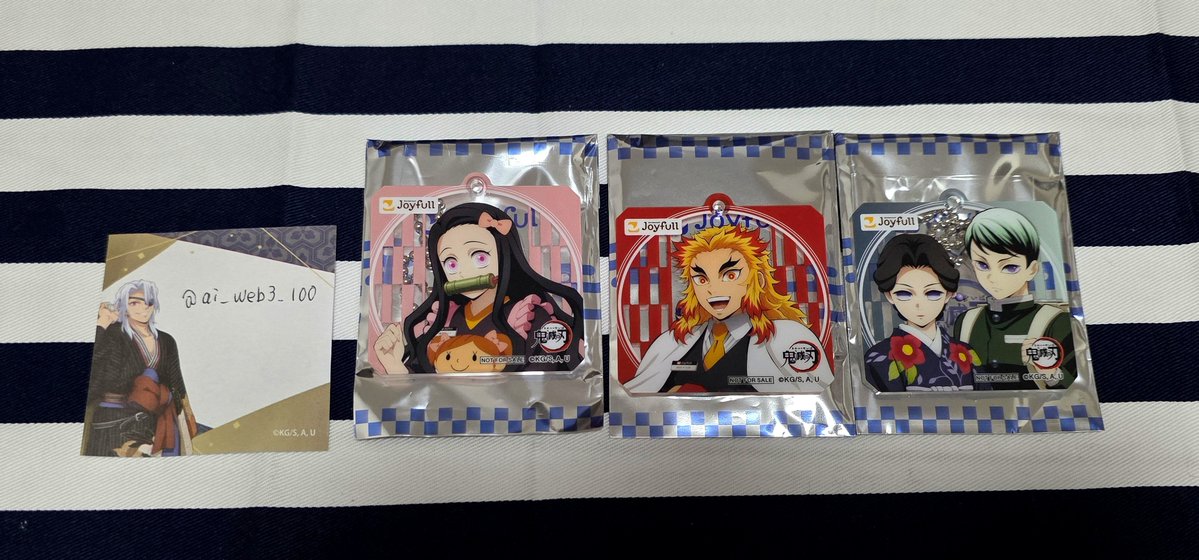 ai_web3_100's tweet photo. 【交換】
鬼滅の刃 ジョイフル Joyfull  特典

譲 :
アクリルキーホルダー
煉獄杏寿郎、禰豆子、珠世&amp;愈史郎

求 : 
宇髄天元、胡蝶しのぶ
(缶バッジ・アクキーどちらでも)

札幌手渡し、もしくは郵送交換希���です。
まとめてだとありがたいです。

検索からもお気軽にお声がけください🙇‍♀️ https://t.co/vCMtZbtIfm