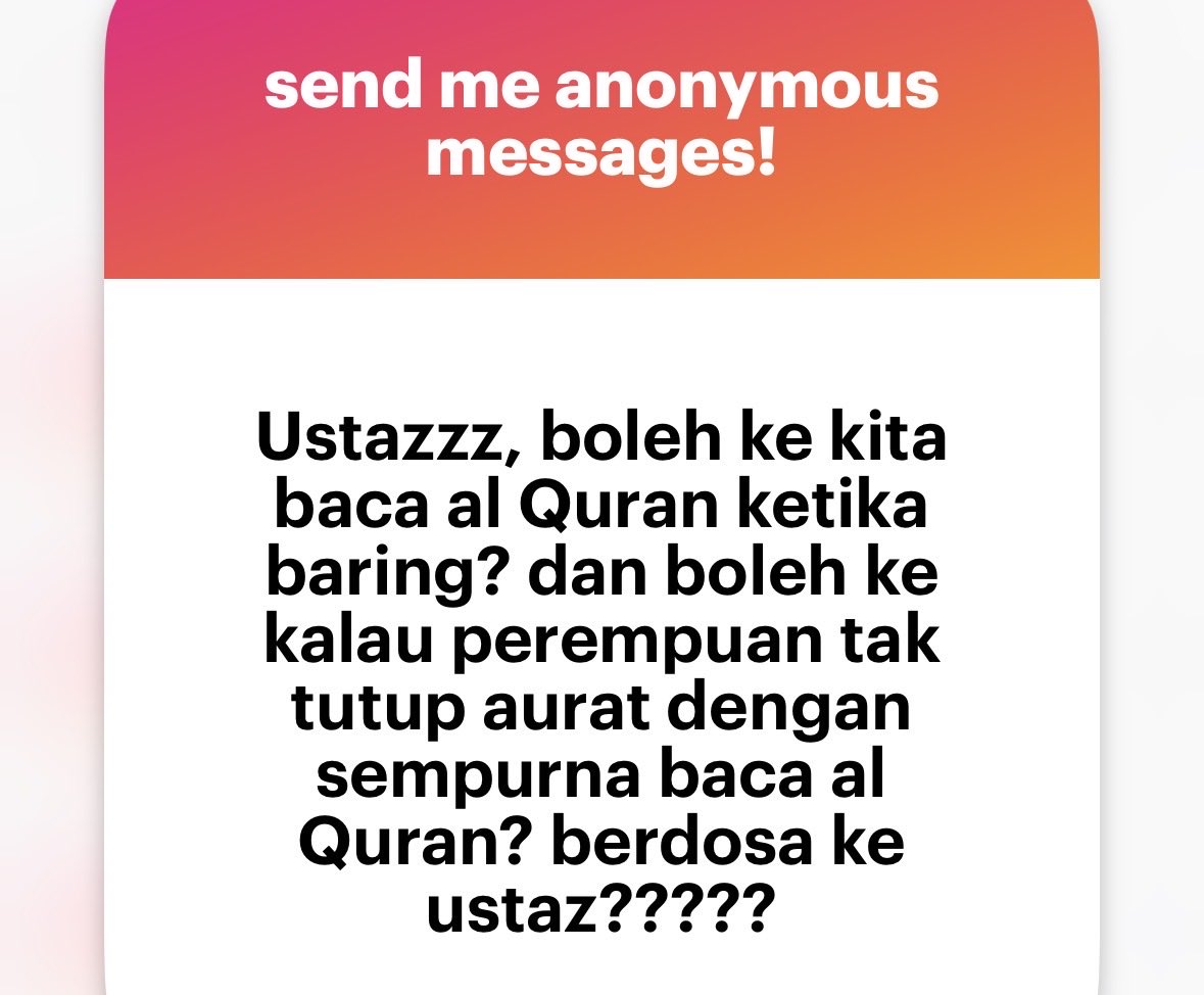 mnasrullah00's tweet photo. Ya, boleh dan tak berdosa kak.

Baca Quran tak syaratkan perlu tutup aurat dan duduk. Namun, itu sebaiknya tanpa menafikan boleh untuk lakukan. https://t.co/7BLF2Pl7li