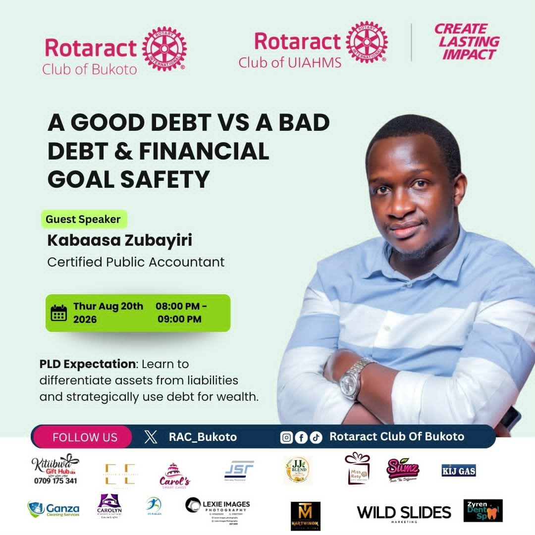 racuiahms's tweet photo. 💰 Not all debt is bad debt!
Join us as we explore Good Debt vs Bad Debt &amp; Financial Goal Safety with Certified Public Accountant Kabasa Zubayiri.
📅 Today, 20 Aug 2026
⏰ 8:00–9:00 PM
Let’s learn to make smarter financial decisions.
#RotaractD9213 
#RotaractLegacy https://t.co/DAYiMNXxQA