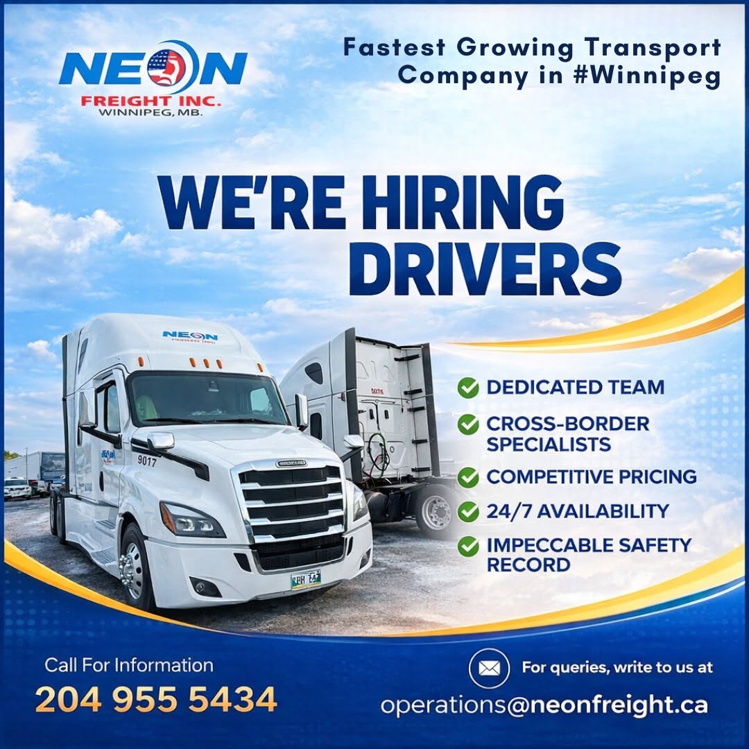 NeonFreightinc's tweet photo. 🚛 We’re Hiring Drivers in Winnipeg!

Join a fast-growing transport company and drive your career forward with a team that values safety, consistency, and growth.

https://t.co/CvjSJOSnXW

#HiringDrivers #WinnipegJobs #TruckDrivers #NowHiring #LogisticsJobs #DrivingCareers https://t.co/ifG7tqGGh4