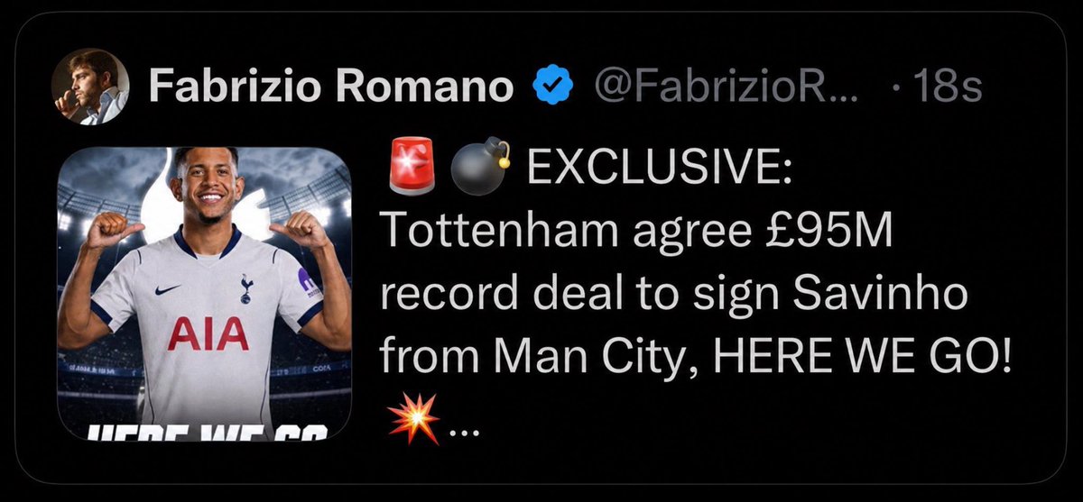 AfcPapers's tweet photo. £95M for Savinho… Tottenham have been robbed😭😭😭🤣🤣🤣 https://t.co/P0lCKLeOnE