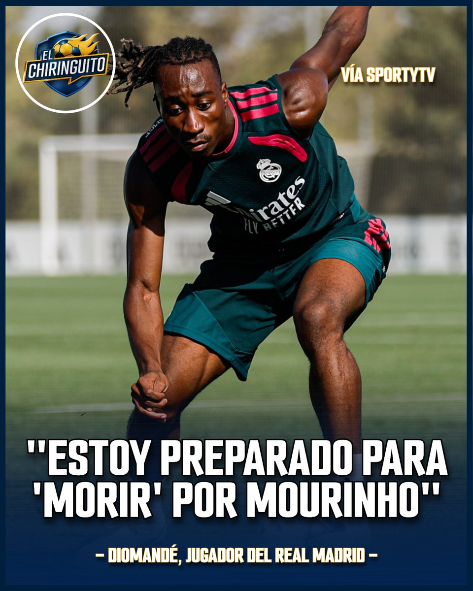 elchiringuitotv's tweet photo. 💣 "Estoy PREPARADO para 'MORIR' por MOURINHO".

💪 "Puedo aprender mucho de él, creo que es el entrenador perfecto para mí".

🎙️ Diomandé, contundente con su apoyo al nuevo técnico del Madrid. https://t.co/lylPUfY93p