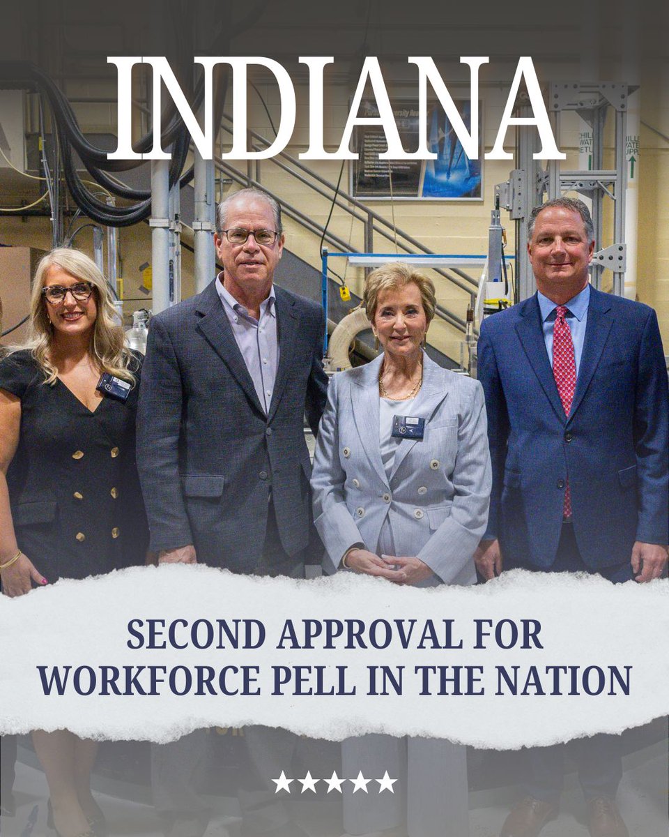 WorkForIndiana's tweet photo. Big news for Indiana! The U.S. Department of Education has approved the nation’s second Workforce Pell Grant, expanding fast‑track healthcare training options for Hoosiers. https://t.co/DIiiSQJ5B9