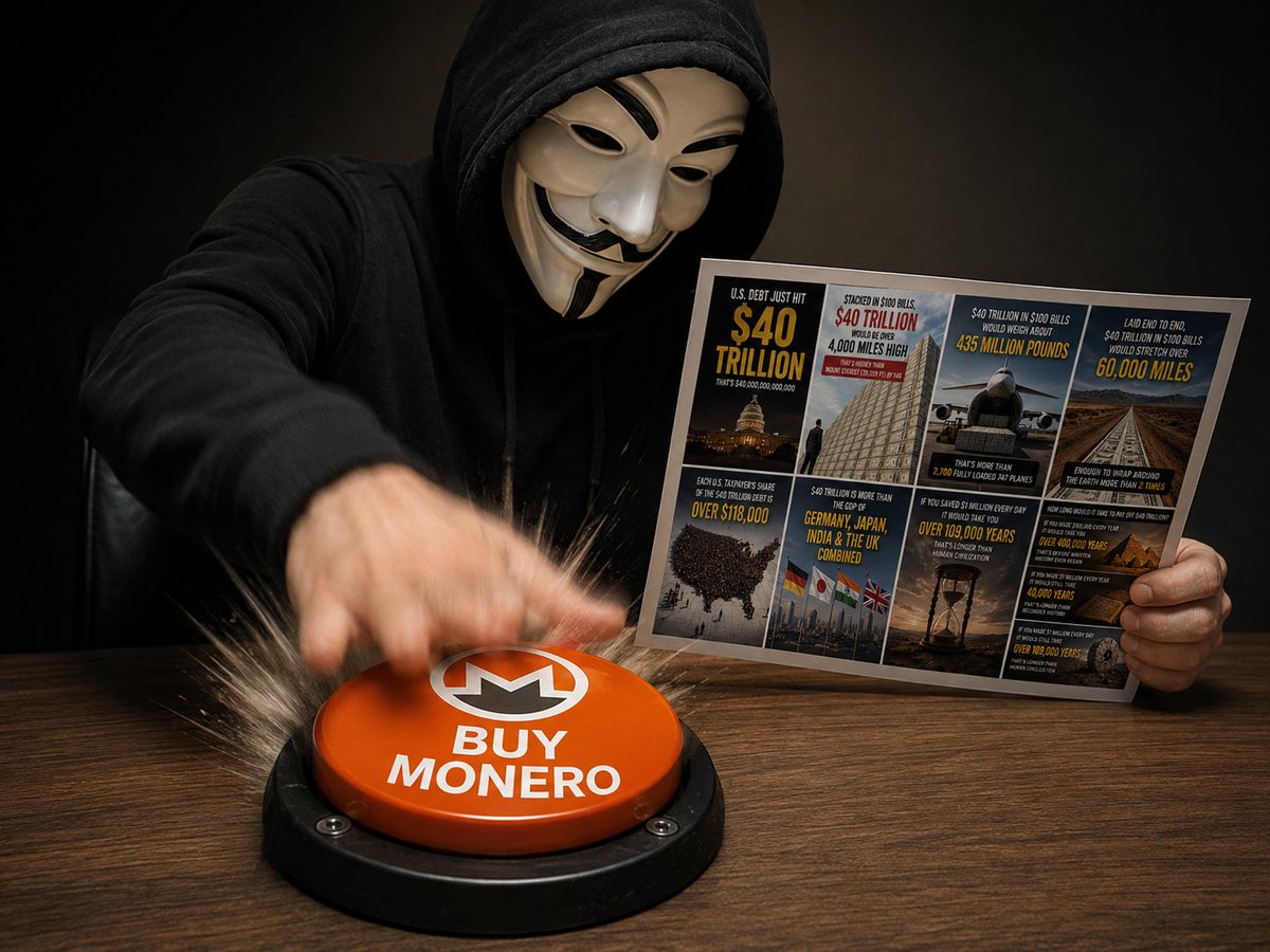 cypherpunk31337's tweet photo. Debt without limits. Money without privacy.

There is another way.

Exit fiat. Enter Monero. https://t.co/x3zXxUcDok