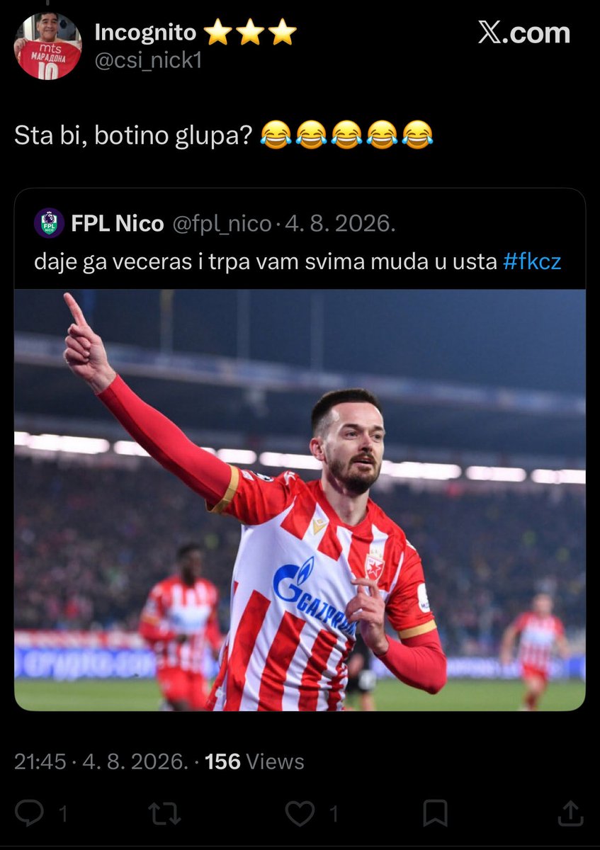 fpl_nico's tweet photo. НАЈГЛУПЉИ ЛИК ИКАД😂😂😂😂 #fkcz https://t.co/Yt2xGebQYD