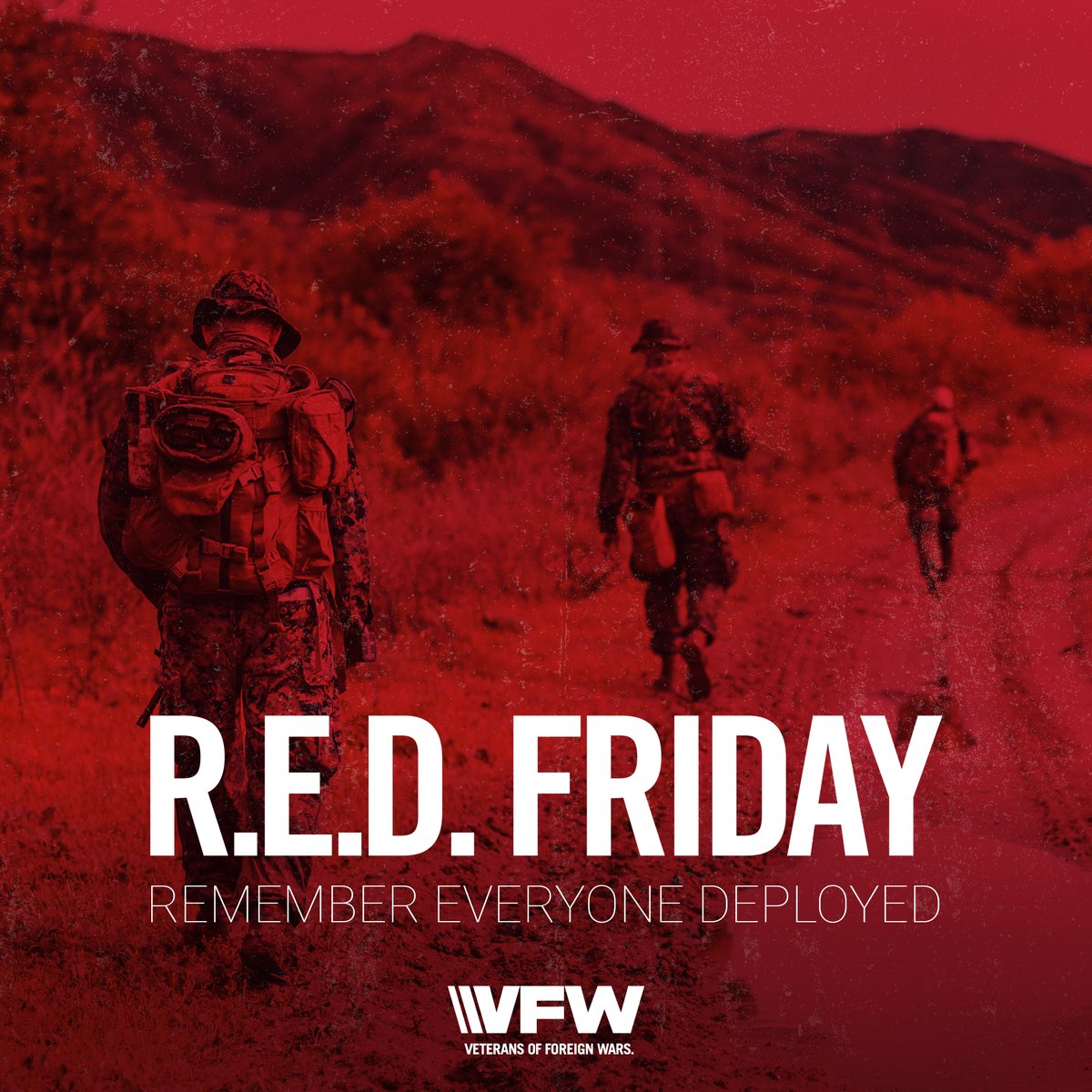 VFWHQ's tweet photo. On Fridays, we wear red. A simple act with so much meaning.

R.E.D. — Remember Everyone Deployed. https://t.co/KkfMJFYbz1