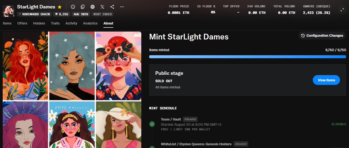 Starlight_Dames's tweet photo. Mint Sold Out! 

Huge thanks to everyone, the StarLight Dames community, and all NFT lovers! 

Reveal coming in 24 hours. Get ready!

Didn’t get a free mint ? Don’t worry! I promise to send free pieces from the team wallet.

You've been an amazing support! 💖 https://t.co/IwIZSmG0mV