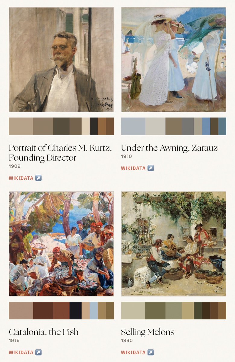 MeditateColor's tweet photo. Joaquín Sorolla was called the master of light, particularly for his ability to paint the Mediterranean sun of the Spanish coast.

His spectrum palette shows what that light was actually made from. Sand &amp; ochre, powder &amp; sky blue, sienna, walnut &amp; tobacco. https://t.co/NGOfaYbZXV