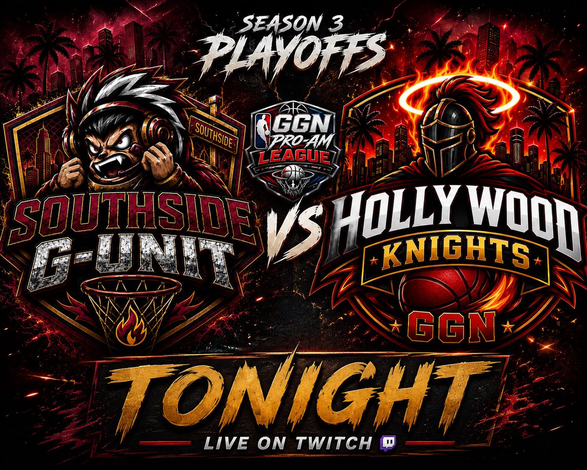 GGNProAmLeague's tweet photo. 🚨 GGN PRO-AM LEAGUE SEASON 3 🚨

Southside GUnit and Hollywood Knights meet tonight in a win-or-go-home showdown. One game. One team advances. The stakes are high as two playoff-caliber squads battle for the right to keep their championship dreams alive.

#GGNProAmLeague  #GGN2K https://t.co/RcEaKbmC1m