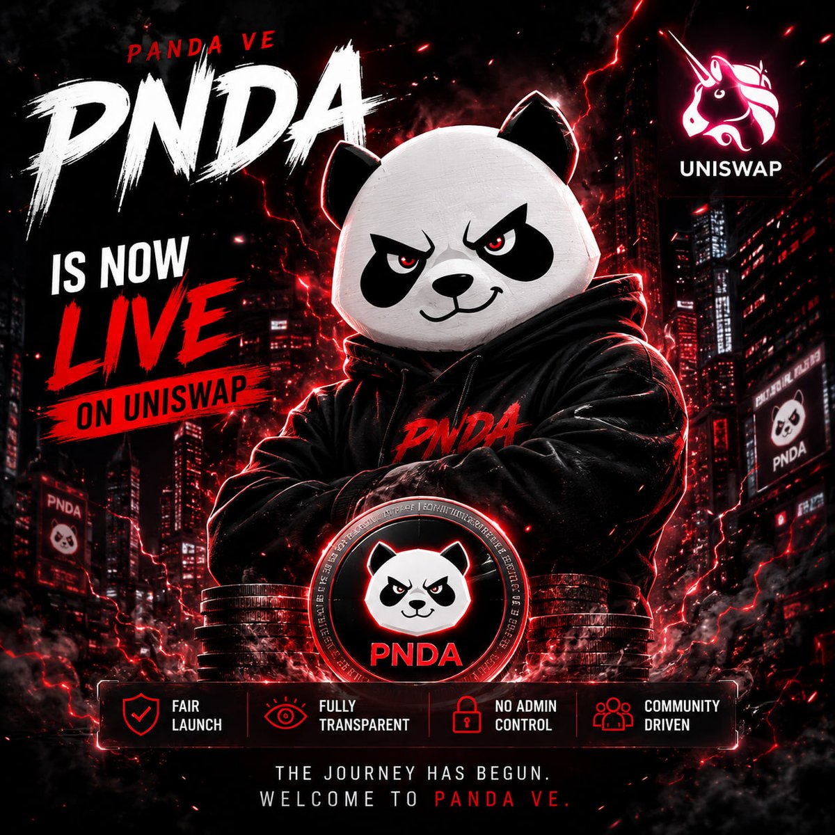 PandaComy's tweet photo. 🐼 Panda Ve (PNDA) is officially live on Uniswap! 🚀

The journey starts here.

• Fair launch
• Fully transparent
• No admin control
• Community-driven
PNDA is now live on Uniswap and open to everyone.
This is only the beginning.
Welcome to the Panda Ve community. 🐼💚 https://t.co/BnxA8n9yEi
