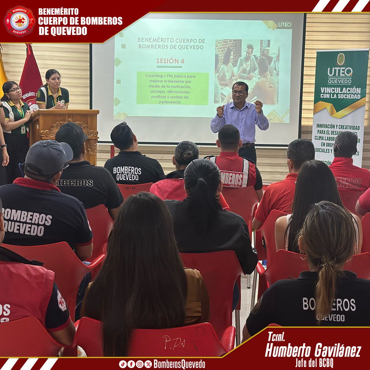 Bomberos_Queve's tweet photo. 🎓🤝 Culminamos con éxito la Vinculación con la Sociedad junto a estudiantes de la @uteqoficial, de la carrera de Gestión del Talento Humano.
La actividad abordó la innovación y creatividad para fortalecer el clima laboral y el bienestar institucional. 🚒🔥
#BomberosQuevedo #UTEQ https://t.co/mZidiK0gIO
