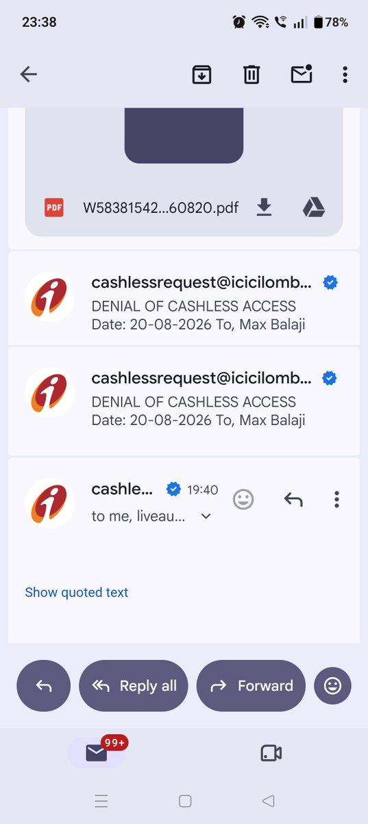 pallavi_0595's tweet photo. @ICICILombard This is why they do! Even after talking on call and email. Providing all the documents they asked for and in the format they asked for my claim got denied! I'm still being told that the documents are not sufficient. This is harassment. 
@ICICILombard @irdaindia https://t.co/RTeG8kFTqg