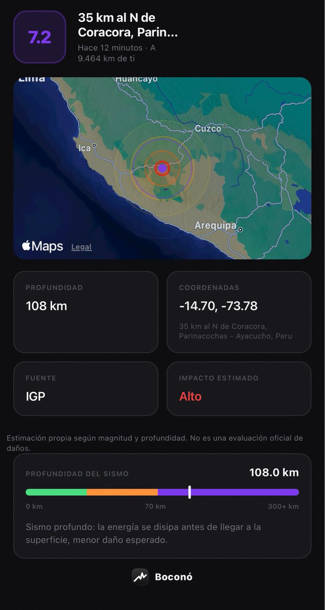g_bzza's tweet photo. @AlertaNews24 🌎 Sismo M7.2 en 35 km al N de Coracora, Parinacochas - Ayacucho
Profundidad: 108 km

📍 Ver ubicación: https://t.co/8pcJLgHPlk

Datos compartidos desde Boconó, monitoreo sísmico en tiempo real.
📲 Descarga la app: https://t.co/OvP9FDARAN https://t.co/4SeMdjJ5re