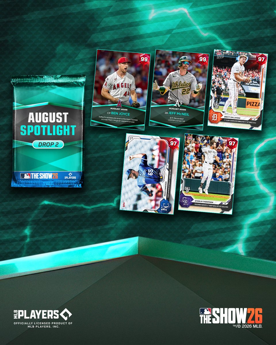 MLBTheShow's tweet photo. August Spotlight Drop 2 is almost here! 🔦⚾

🔦 Spotlight Gunnar Henderson 💎
💎 @Topps Now Tommy White
💎 @Topps Now Will Dion
➕ August Spotlight Pack 2

Get ready to add more August standouts to your squad tomorrow around noon PT in MLB The Show 26! 🔥 https://t.co/KaYcgXHeLq
