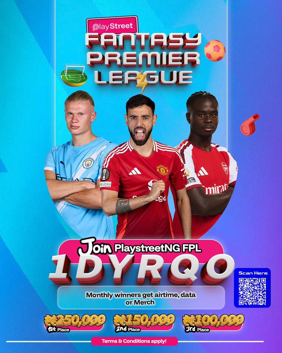 PlayStreetNG's tweet photo. You have been playing FPL for free since 2019. This season it pays.

₦500,000 to the top three in May. Airtime and data every month.

1. Join: https://t.co/U5pIRIHM24
2. Register: https://t.co/NpcSqW6Ow6
3. Follow and comment your Team name.

Gameweek 1 closes Friday 6:30pm. 
Here we go...