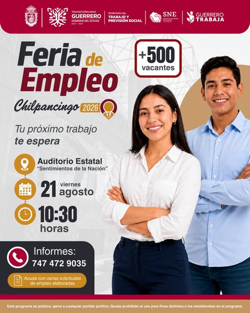 CuidaTv's tweet photo. ¿Tienes vocación de servicio y te interesa ingresar a la Policía Estatal?

Mañana, el Módulo de Reclutamiento estará presente en la Feria de Empleo Chilpancingo 2026, donde podrás conocer los requisitos, prestaciones y el proceso de ingreso a la institución. https://t.co/GDrv0jsGYP