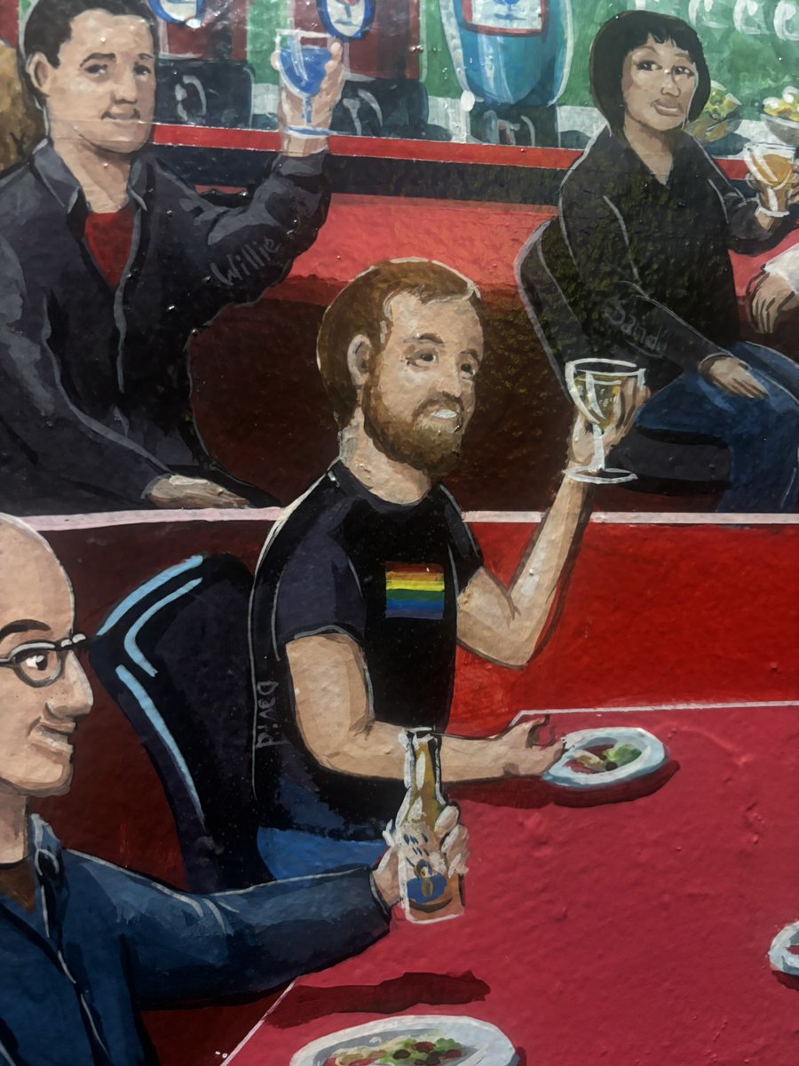 uhquaria's tweet photo. fav mexican restaurant in stl has a giant mural featuring a gay guy and lisa barlow https://t.co/bXLzUdyJO6
