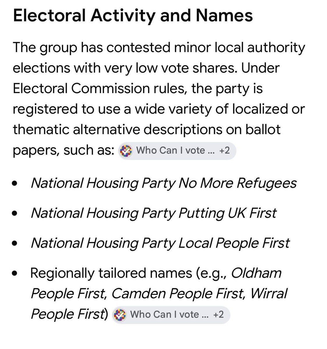 LeaderNHPUK's tweet photo. National Housing Party UK have stood in around 15 local elections since we were formed in 2022.

Here are some of the descriptions on the ballot papers. 

NATIONAL HOUSING PARTY 
NO MORE REFUGEES 
got the most votes so far which was an election in Yate, South Gloucestershire. 228 https://t.co/od09msBIsS
