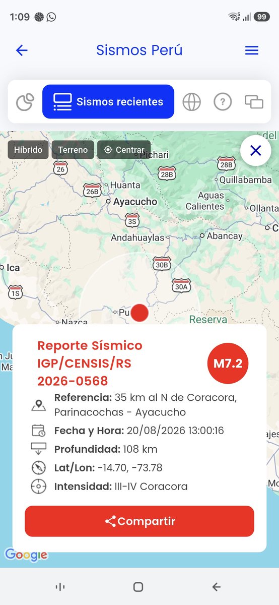 sagaz05's tweet photo. @KaTetmx Jesus buenas tardes, terremoto en peru de 7.2 https://t.co/TD0v5C60WV
