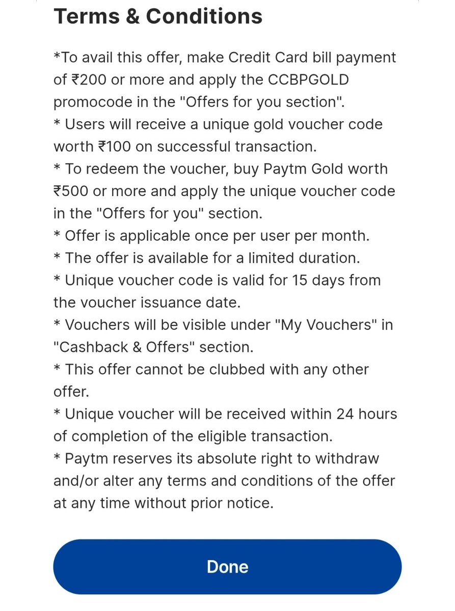 anil_kumar_a143's tweet photo. I have paid my credit card bill on &amp; claimed this coupon of gold discount of 100 on 500 gold purchase but today is last day now I going to purchase showing 100 discount on 1000 purchase why you showing wrong amount &amp; today is last day after 12am voucher expiring @Paytm @Paytmcare https://t.co/PQpVSxDC0e