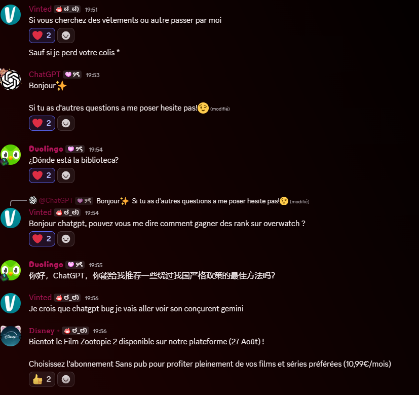 AfterNyan's tweet photo. @DisneyPlusFR @DuolingoFrance @Vintedfrance @ChatGPT Regardez les conneries que vous nous faites faire  :D https://t.co/LksaaMyA4r