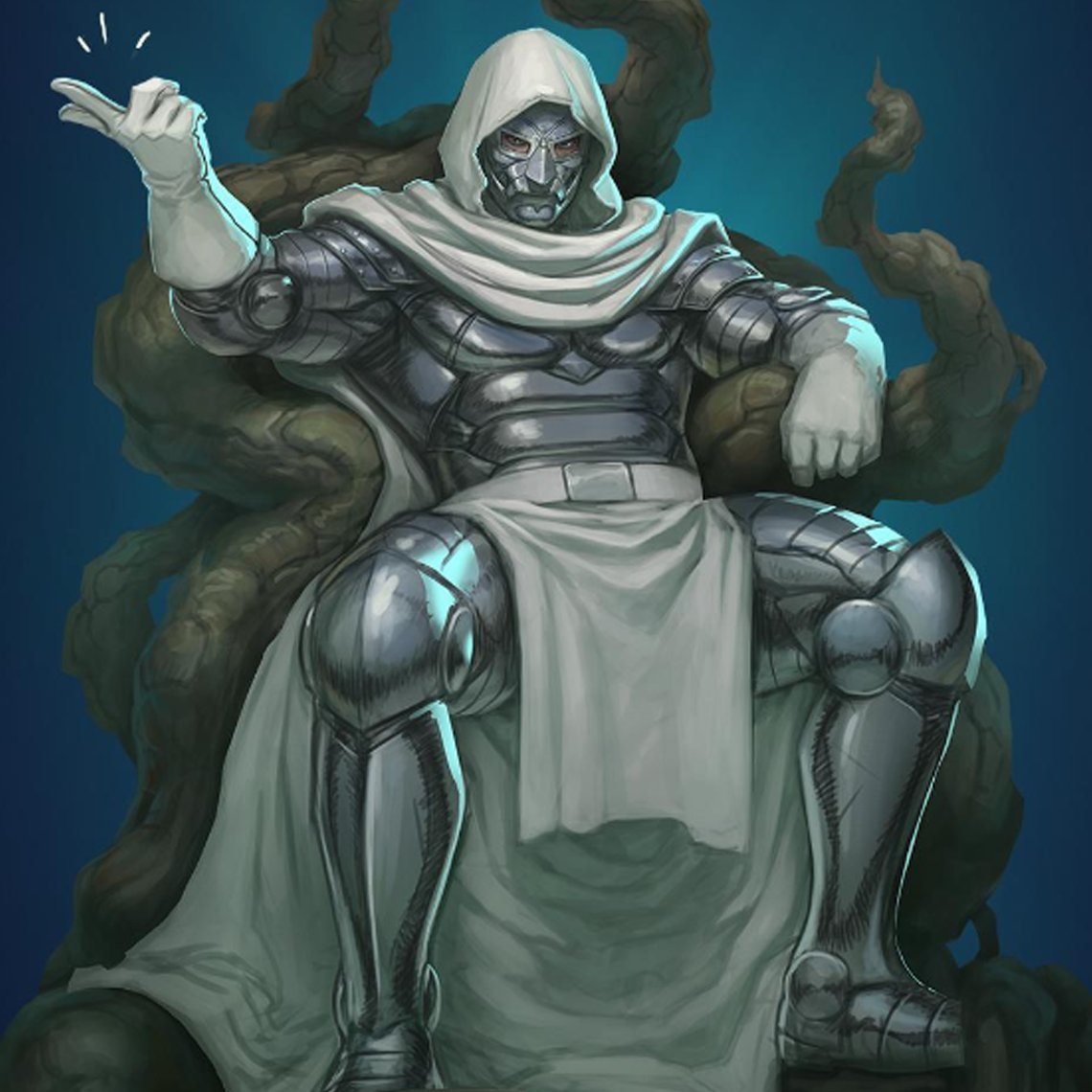 CultureCave_'s tweet photo. RUMOR: The post-credits scene of 'AVENGERS: DOOMSDAY' shows Doctor Doom seated on a brand-new throne, wearing a white armor.  

This is God Emperor Doom. And that throne being made of oak isn’t random, it’s a direct nod to the comics. https://t.co/RIubLkyYy0