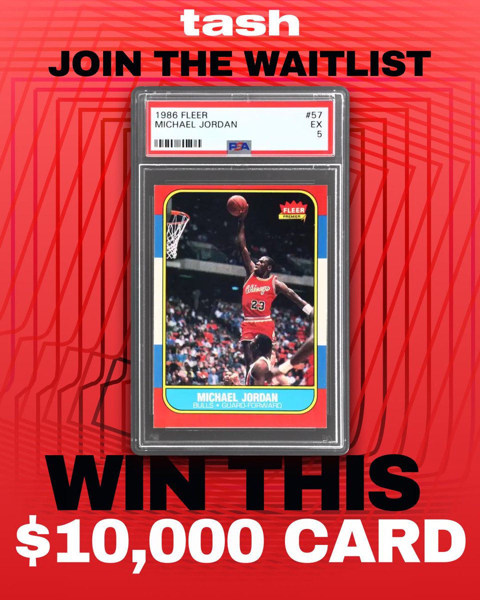 tradetash's tweet photo. We’re giving away a 1986 Fleer Michael Jordan card worth $10,000.

Yes, seriously. 🐐

Join the tash waitlist to enter:
https://t.co/zF6QiFVk2n

p.s. every person who joins using your referral link gets you 10 MORE entries.

Tag your friends. Stack your entries. Win MJ. 🏀 👀 https://t.co/CuHXFnnfDJ