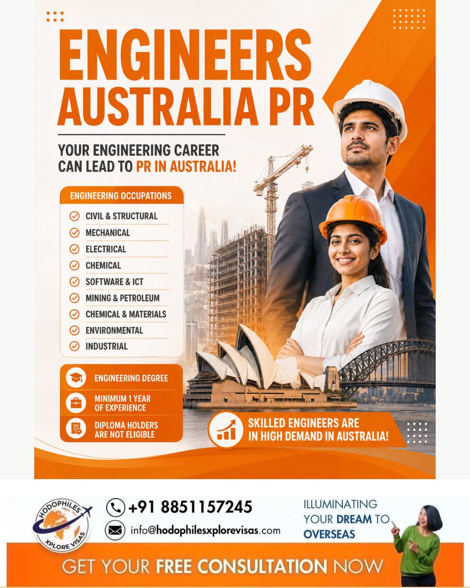 Xplorevisas's tweet photo. ENGINEERS AUSTRALIA PR

Your engineering career can lead to PR in Australia!

Let us guide you from assessment to PR.
📞 +91 8851157245

#EngineersAustralia #AustraliaPR #SkilledMigration #HodophilesXploreVisas #EngineeringJobs https://t.co/8Pdd5KXngV