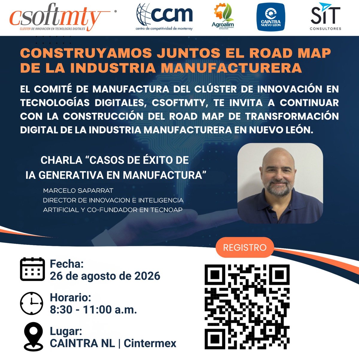 Csoftmty's tweet photo. 🏭 Se llevará a cabo la charla “Casos de éxito de IA Generativa en Manufactura”.
📅 26 de agosto
🕣 8:30 a.m.
📍 @caintra_nl
📌Registro:
https://t.co/CvjhCt19b8
Evento para asociados del Csoftmty y empresas de manufactura.
#Csoftmty #Manufactura #IA #TransformaciónDigital https://t.co/YU8jVf30QE