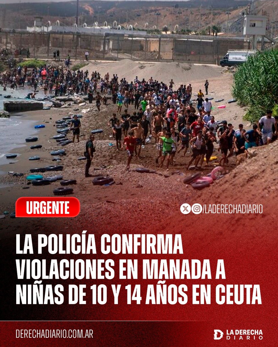 laderechadiario's tweet photo. 🚨🇪🇸☪️ | ESPAÑA SE SUICIDÓ: El sindicato policial JUPOL confirmó múltiples violaciones grupales contra niñas de 10 y 14 años en Ceuta tras la entrada masiva de inmigrantes ilegales, mientras otros cuatro menores varones permanecen hospitalizados después de haber sufrido agresiones sexuales.

"Los médicos nunca habían visto una atrocidad así en una agresión sexual. Los violadores andan sueltos por Ceuta", denunció la portavoz Laura García, mientras fuentes policiales y sanitarias sitúan entre 13 y 15 las denuncias por agresiones sexuales desde el inicio de la crisis.