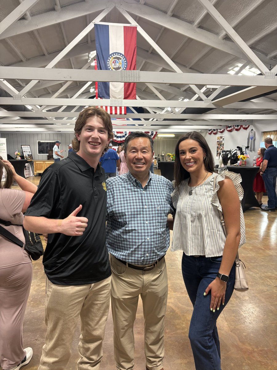 MakenzieSF's tweet photo. Last night I attended the Missouri State Fair with Mizzou’s very own TPUSA Chapter President, @natevasss, and Club America’s STL Field Rep, @NTodisman! 

We connected with so many incredible leaders from across Missouri and got to hear from Senator Eric Schmitt! 

Proud to be from the Show-Me State and proud to be representing @TPUSA! 🌾🇺🇸