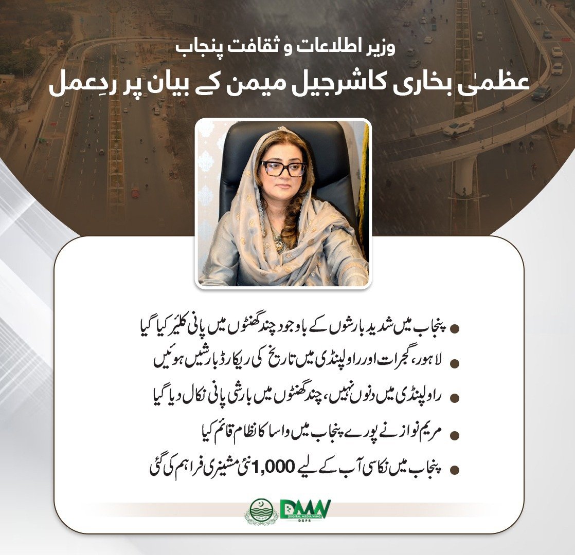 GovtofPunjabPK's tweet photo. وزیرِ اطلاعات و ثقافت پنجاب عظمیٰ بخاری کا شرجیل میمن کے بیان پر ردِ عمل۔ https://t.co/Au2GHKa1Ml