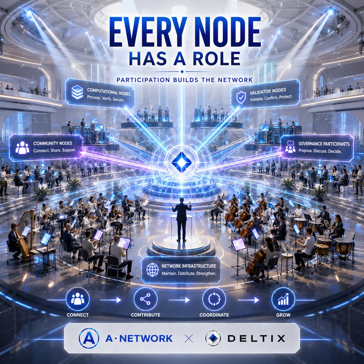 NexaANetwork's tweet photo. A strong decentralized ecosystem isn't built by one participant alone.

Different people, nodes and contributors can play different roles — but together, those contributions create a stronger network. 🌐⚡

Many participants. One ecosystem.

#ANetwork #ANet #wANet #DLTX #wDLTX https://t.co/oEno2yOmet