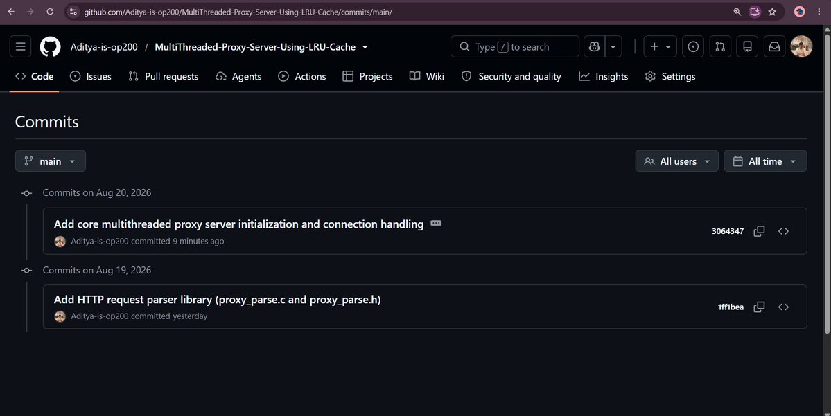 Aditya_codez's tweet photo. #RoadToSDE — Day 22 🚀
Started building a Multi-Threaded HTTP Proxy Server in #C .
Worked with:
• Manual TCP Socket Programming
• POSIX Multithreading
• LRU Cache
• Concurrent Request Handling
Learning Low level #SystemsProgramming by building from scratch #LLD https://t.co/I3NSRclGqQ