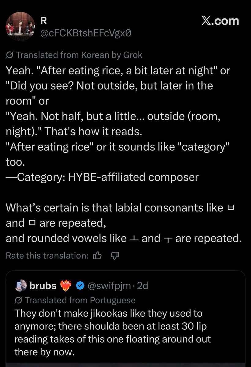 Jeonparkcple's tweet photo. OMG, this is the 3rd korean trans and they all say the same thing! Jungkook is literally telling Jimin "you're gonna be my dinner" here. Oh my God, now everything makes sense why they're always whispering, giggling, and shyly teasing each other👀☻️ https://t.co/CV7180ADLU