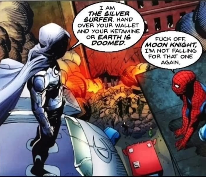 Lunatiiq_Real's tweet photo. Fake Moon Knight comic screenshots are some of my favourite things ever https://t.co/b1MgoHqSwe
