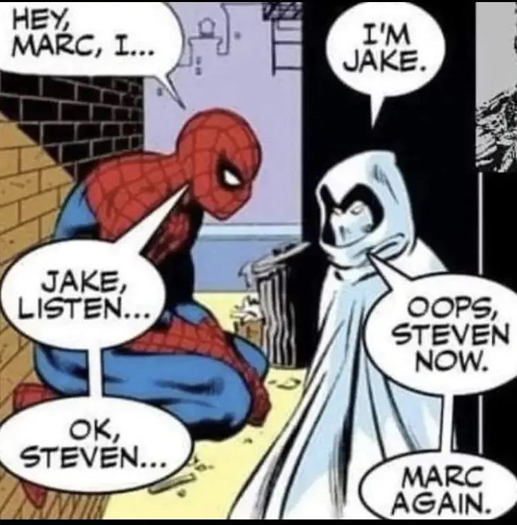 Lunatiiq_Real's tweet photo. Fake Moon Knight comic screenshots are some of my favourite things ever https://t.co/b1MgoHqSwe