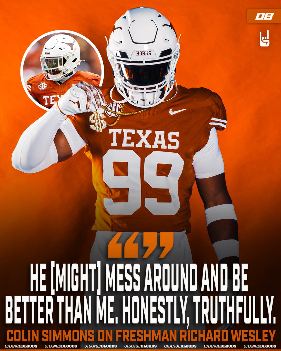 orangebloods_'s tweet photo. Star Edge Colin Simmons believes true freshman Richard Wesley could be better than him🐂👀

"Richie, he a dog. Richie a dog. Richie a dog. Shoot, I always tell Richie he [might] mess around and be better than me. Honestly, truthfully.” https://t.co/59lvXk5OvU