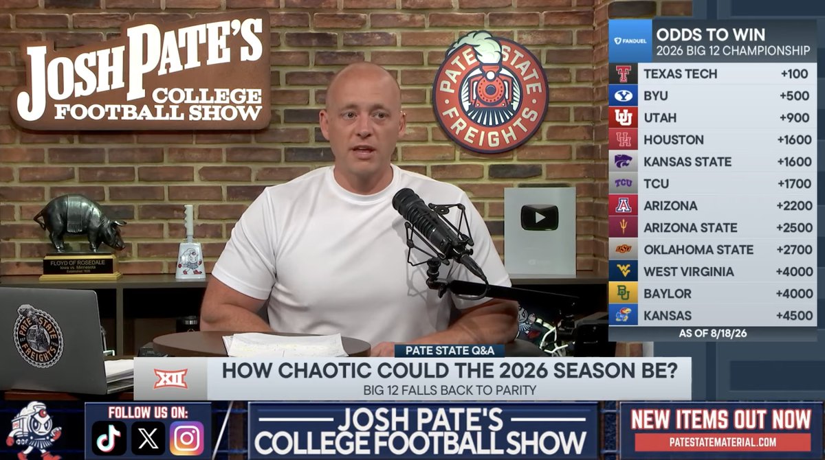 CougSportsMedia's tweet photo. Josh Pate says chaos ensues in the Big 12 if Houston takes down Texas Tech

Full video: https://t.co/g7ow7dDiTr https://t.co/QOEshZfdEH